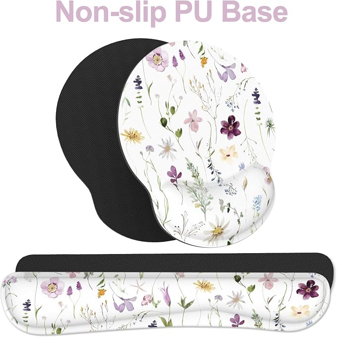 Ergonomic Mouse Pad with Wrist Rest and Keyboard Wrist Rest, Mousepad and Wrist Rest for Computer Keyboard, Pain Relief, Non-Slip Rubber Base, Mouse Pad Wrist Support for Gaming, Flowers and Plants
