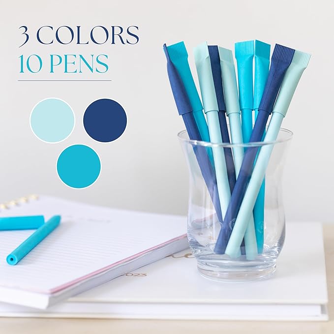 eco-friendly pen - crafted from 100% recycled paper, plastic-free, black Ink, pack of 10, Blue Lagoon set