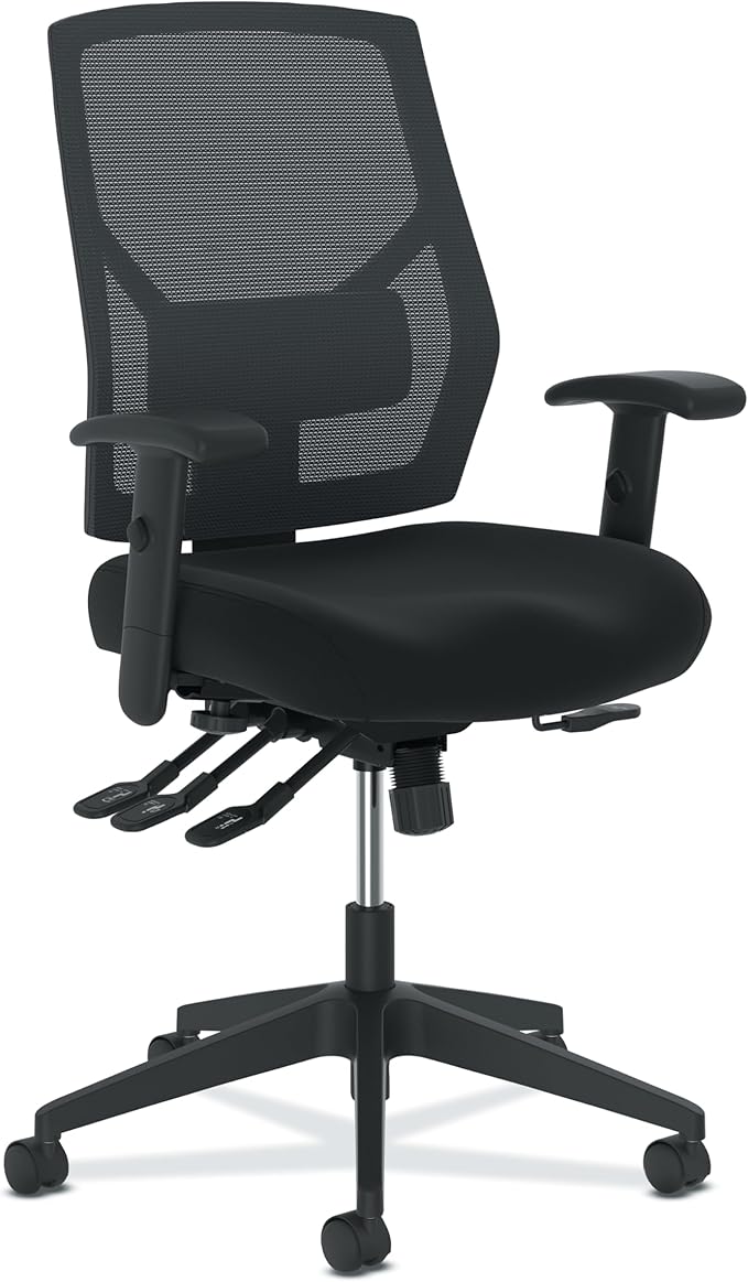 HON Crio Ergonomic Mesh Office Chair, High‑Back Desk Chair with Adjustable Arms, Lumbar Support, Asynchro‑Tilt Swivel Seating for Computer Desks and Home Office, Black Frame, Black