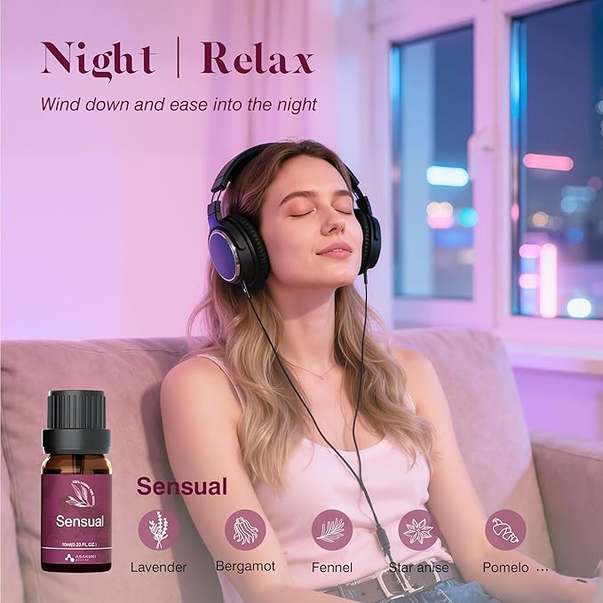 ASAKUKI Essential Oils for Diffuser – 6 Mood Essential Oil Blends (Breathe, Uplift, Sensual, Balance, Unwind, Rest) for Morning to Night Rituals, Home & Daily Use