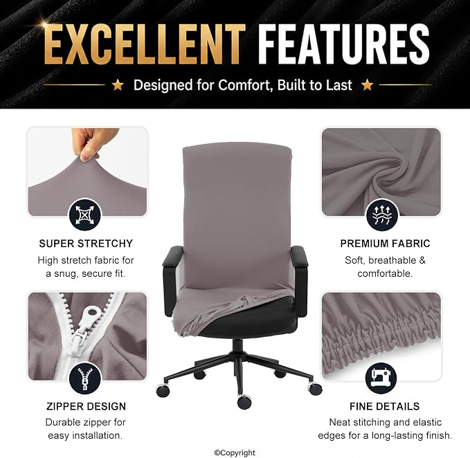 DIVA EN CAMINO DEC Durable Zipper Office Chair Cover, Stretch Soft Slipcover for Computer, Desk, or Boss Chair