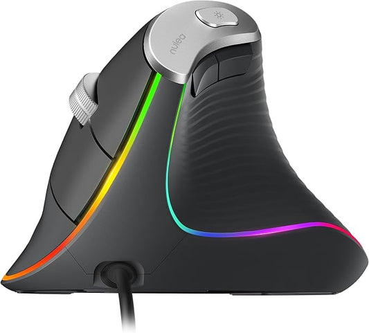Nulea M504 Wired Vertical Mouse, USB Ergonomic Optical Mouse with 4 Adjustable DPI, 11 RGB Backlight Modes, Compatible for Laptop, PC, Desktop, Mac, Grey | USB Optical Mouse with 4 Adjustable DPI, Plug and Play Design for Laptop, PC, Mac,Desktop, Offic...