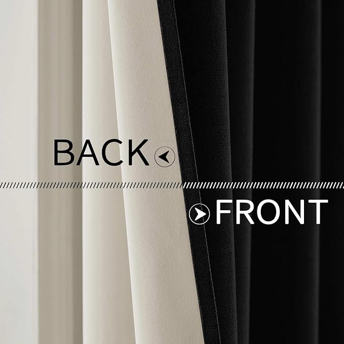 MIULEE Linen Texture Curtains for Bedroom Solid 100% Blackout Thermal Insulated Halloween Black Curtains Grommet Room Darkening Drapes for Living Room 52x63 Inch (2 Panels)