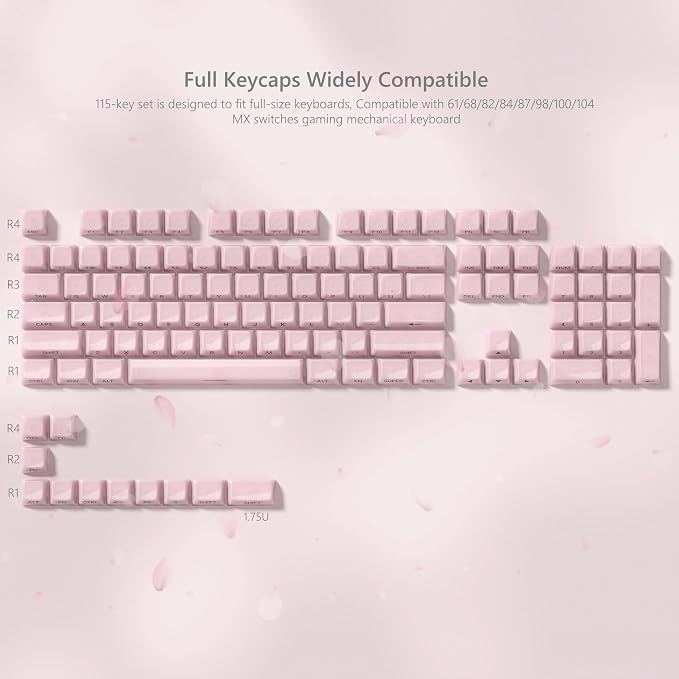 Womier Keycaps Jelly Pink, Ceramic Keycaps Style, Clear Shine Through Keyboard Key Cap Side Printed Custom 60 65 75 100 Percent for Cherry MX, Outemu, Gateron Mechanical Keyboards(MDA Profile)