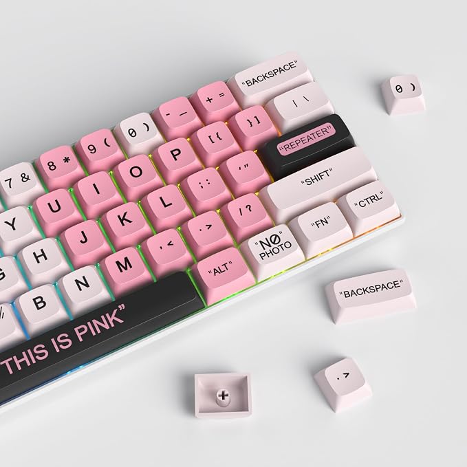 Guffercty kred Cute PBT XDA Keycaps 144 Keys Pink Heart Custom Keycaps 75 Percent Keyboard Keys Caps with keycap Puller for Mechanical Keyboards （Pink Plastic）