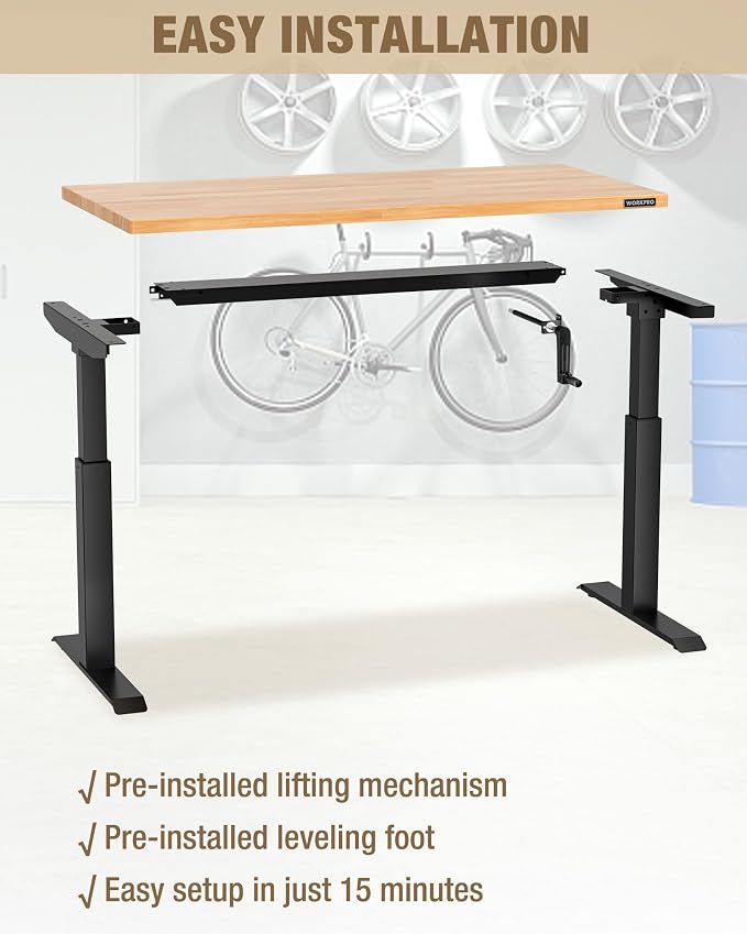 WORKPRO 47.2" x 23.6" Adjustable Workbench with Crank Handle, Rubber Wood