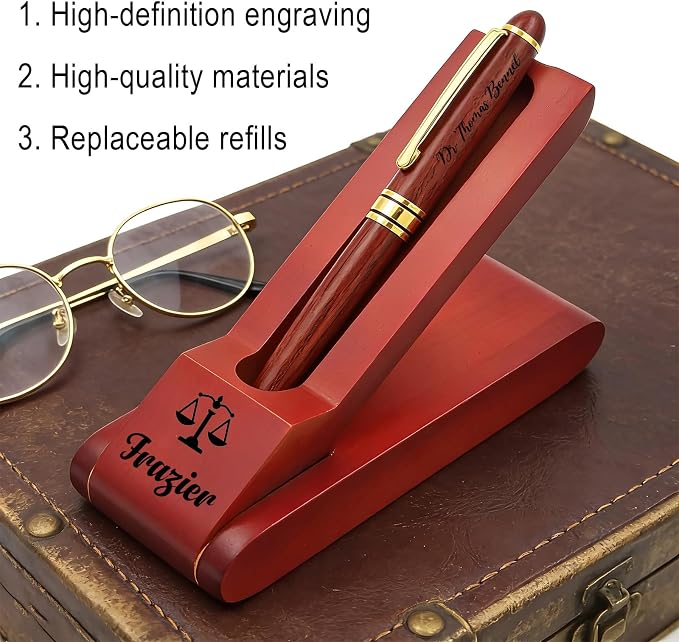 Custom Wooden Ballpoint Pen Gift Set with Name Personalized Wood Pen Set with Engraved Business Wood Pens Gift for Men Women Boss Teacher Co-worker Friends (Custom Pens 6)
