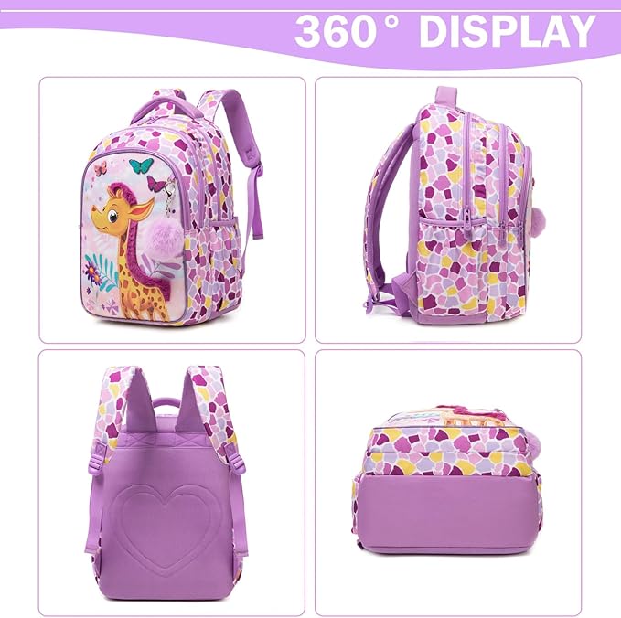 3PCS Backpacks for Girls Large Capacity School Bag with Lunch Box Kids Bookbag Set Travel Bag for Elementary Students Back to School Supplies (12816-3)