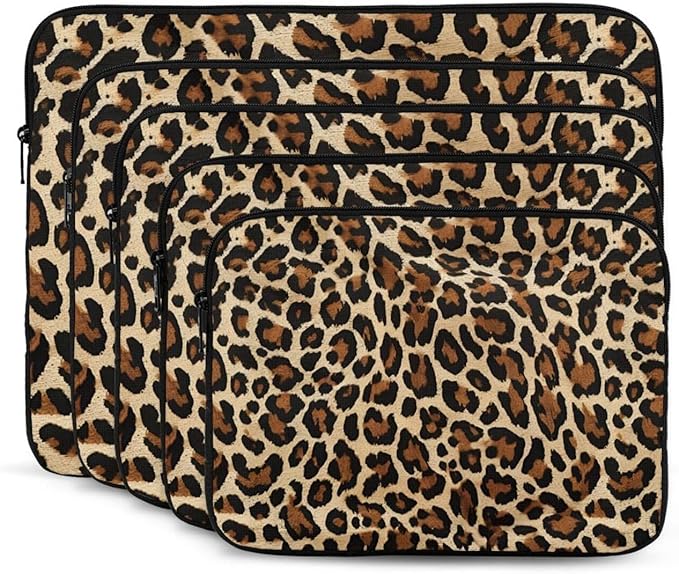 Brown Leopard Print Laptop Sleeve 12 inch, Slim Laptop Bag Case with Zipper, Portable Tablet Computer Carrying Case for Men Women