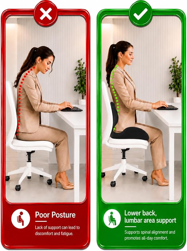 Memory Foam Seat Cushion with Back Support, Lumbar Support Pillow for Office Chair, One Piece Memory FoamChair Cushion for Sciatica, Tailbone Pain Relief, Coccyx Pad for Wheelchair, Car, Home, Office