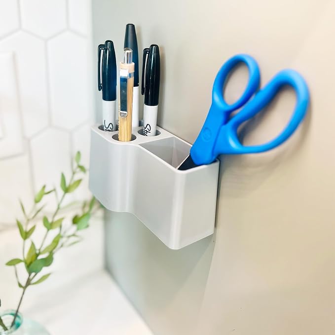 Whiteboard Marker Holder Magnetic - Dry Erase Marker Organizer with Adhesive Mount - Office Supplies Organizer for Classroom, School, Fridge - Made in USA, Gray 2 Pack