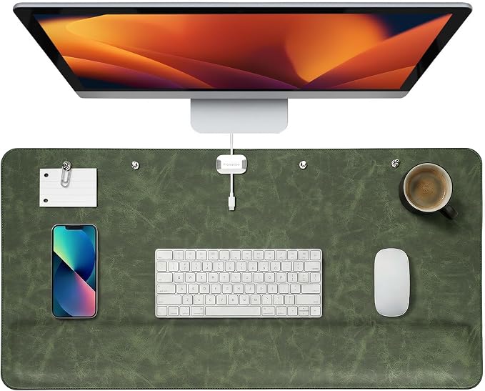 Magnetic Desk Mat System with Wrist Support 80×40cm, Premium Leather Desk Pad with Magnetic Accessories, Waterproof Non-Slip Desk Organizer for Office & Gaming