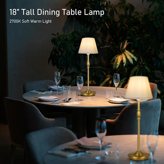 Cordless Table Lamp Portable Small LED Touch Lamp with Dimmer, 18" 2700K Rechargeable Battery Light for Bedside, Dining Room, Bedroom Lamp, Patio, Bar, Night Light, Bathroom (Antique Brass)