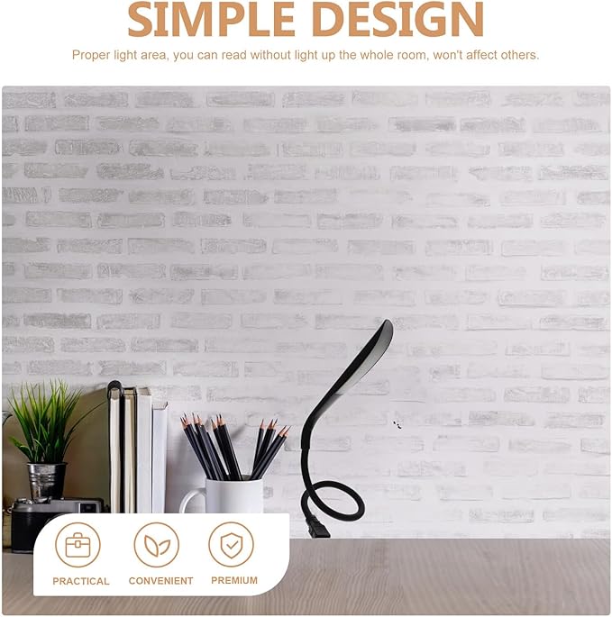USB Reading Lamp Portable Eye-Care Night Light with Flexible Gooseneck Dimming USB Desk Lamp for Bedroom Dorm Office Plastic Study Light