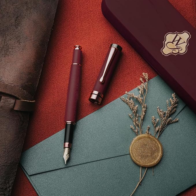 Wordsworth & Black Fountain Pen Set, Luxury Bamboo Wood - Medium Nib, Gift Case; Includes 6 Ink Cartridges, Ink Refill Converter -Journaling, Calligraphy; Drawing, Smooth Writing [Violet Wood]