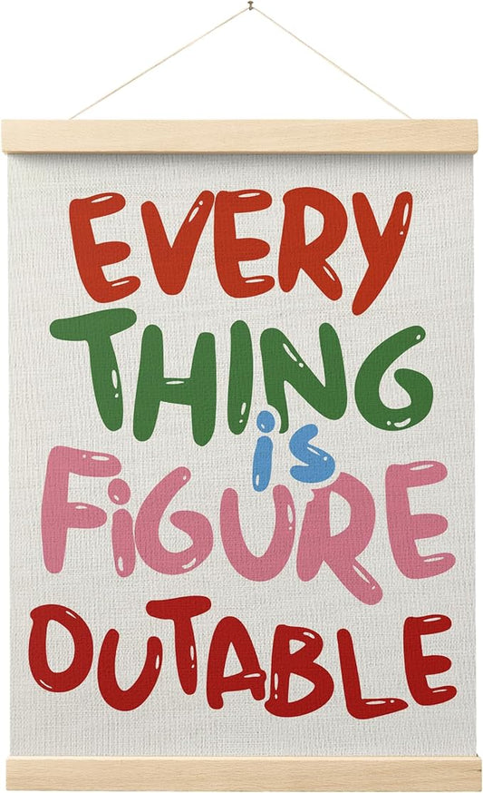 FGFK Everything is Figureoutable Colorful Inspirational Wall Art Poster Hanger Frame, Motivational Positive Affirmations Canvas Prints Framed Wall Decor for Office Classroom Home, 12x16 Inch
