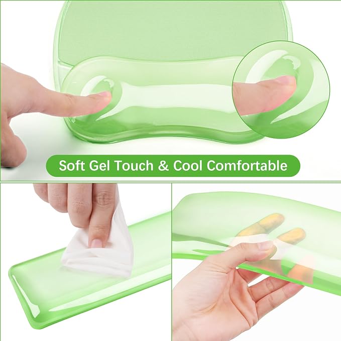 MOSISO Gel Wrist Rest Support for Mouse Pad&Keyboard Set, Irregular Oval Ergonomic Mousepad Keyboard Pad Non-Slip Base Home/Office Pain Relief&Cooling Gel Easy Typing Pad for Computer Laptop, Green