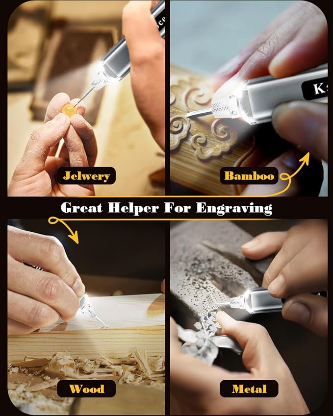 Cordless Engraving Pen with 48 Kits & LED Screen, 5-Speed Engraver Pen for Metal, Wood, Glass, Plastic & All Materials, USB Rechargeable Craft Gift for Teens, Adults and Beginners (Silver)