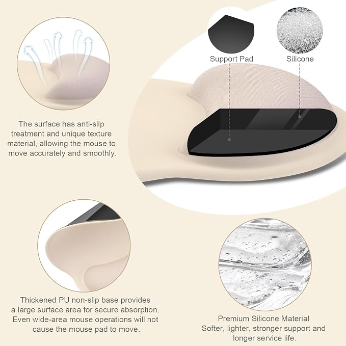 MOSISO Wrist Rest Support for Mouse Pad&Keyboard Set, Streamline Ergonomic Mousepad&Coaster Non-Slip Base Home/Office Pain Relief&Easy Typing Pad with Soft Cloth&Silicone Lining, Apricot