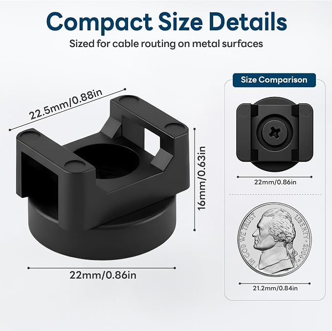 Magnetic Zip Tie Mounts, 20 Pack Magnetic Cable Tie Mounts with 200 Zip Ties, Rotating No-Drill Cable Management Organizer for Server Rack, Electrical Panel, Metal Desk, Strong Magnetic Wire Holders