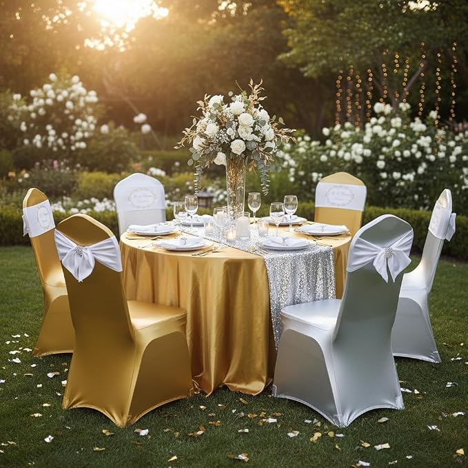 Stretch Dining Chair Cover for Wedding Banquet Party Decor (Shiny Silver) | spandex chair covers seat covers for chair for dining chairs party wedding dining room metallic glitter luxury silver
