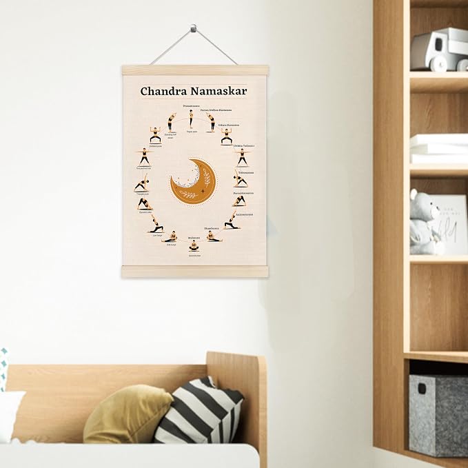 Welshower Boho Chandra Namaskar Yoga Poster Hanger Frame, Moon Salutation Boho Hindu Spiritual Meditation Wall Art Prints Decor for Yoga Room Studio Gym Home Bedroom Therapy Office, 12x16 Inch Set of 2