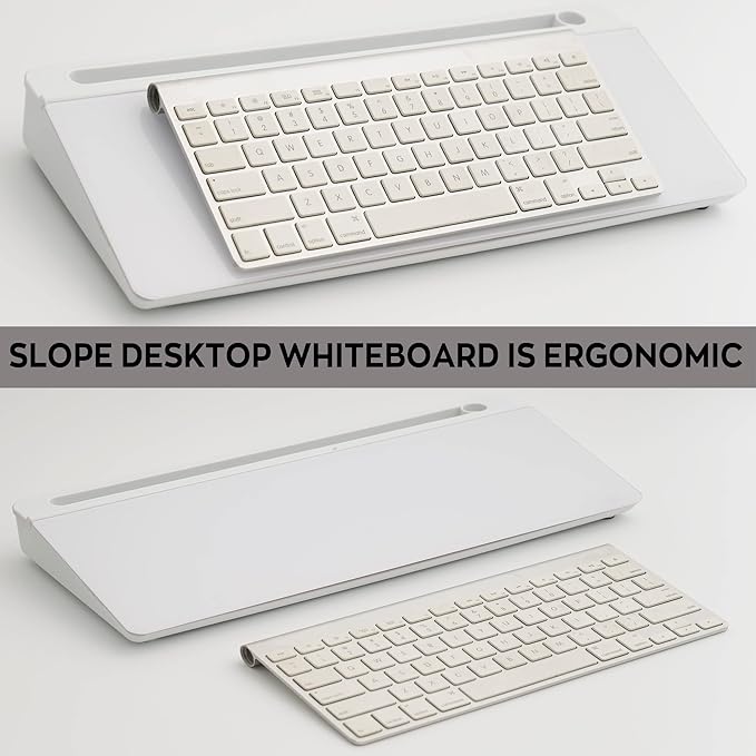 Desktop Glass Whiteboard Set with 3 Colors Markers and 1 Eraser,Desk Dry Erase Glass Whiteboard for Home Office and School Accessories Supplies with Storage Caddy for Computer Keyboard Stand.