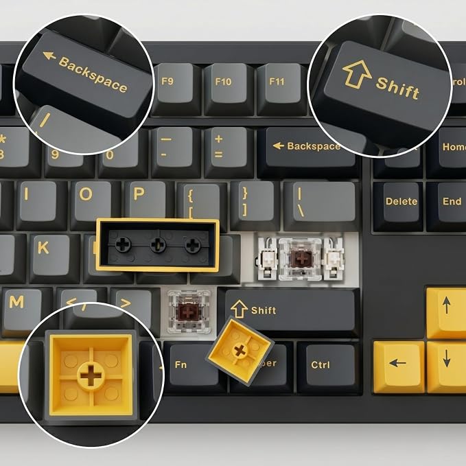 126 Keys PBT Keycaps, Black Grey Orange Double Shot Keycap Set, Cherry Profile Custom Keycaps for Mechanical Keyboard, MX Switches Compatible, Full Size TKL 75% 65% 60% Keyboard Keycaps
