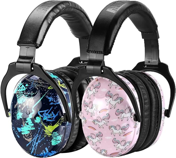 ZOHAN Kids Ear Protection 2 Pack, Hearing Protection Safety Ear Muffs for Children Have Sensory Issues, Adjustable Noise Reduction Earmuffs for Concerts, Fireworks, Air Shows(Rap&Unicorn)