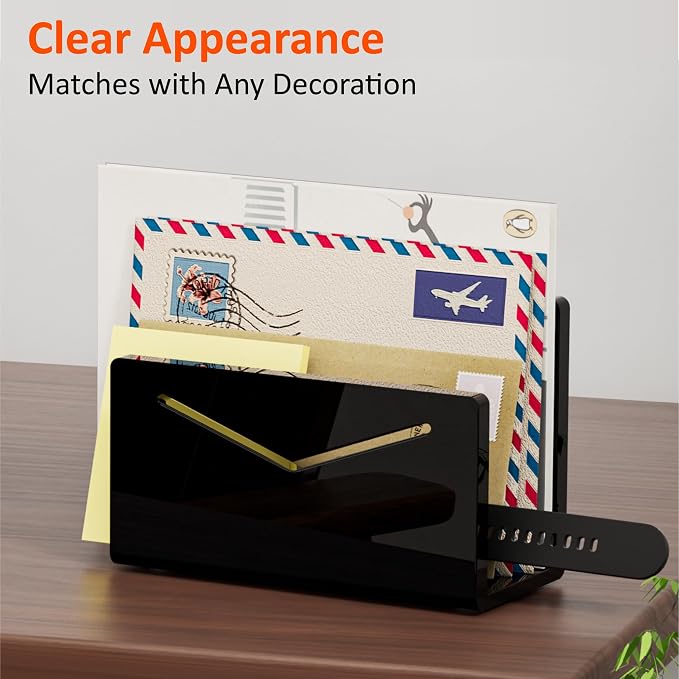 FUCDTEFC Acrylic Mail Holder, Black Acrylic File Letter Organizer, Vertical Envelope Mail Holder for Desk, Lightweight Countertop Bill Holding Sorter Letter Invoice Stand for Home Office School | Vertical, Envelope, Lightweight, Countertop, Bill Holdin...