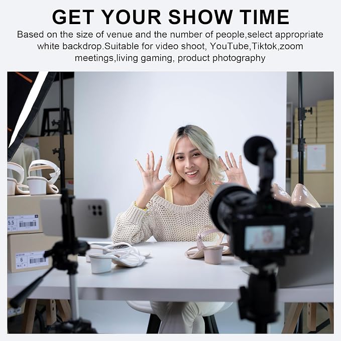 LIHONG Large White Screen Collapsible Chroma Key Backdrop,Portable Retractable Photo Background with Stand for Video, Live Game,Streaming,Wrinkle Resistant Fabric,Pull-up&Down Style (78.7x78.7 in)