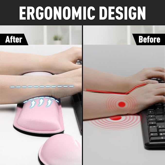 Gimars Upgrade Enlarge Silky Gel Memory Foam Keyboard Wrist Rest, Wrist Rest for Computer Keyboard, Ergonomic Mouse pad Rests for Typing Pain Relief, Wrist Support for Office, Gaming, Pink Gradient