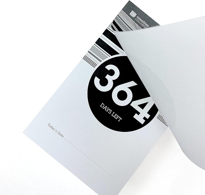 1 Year (365 Days) Event, Goal & Special Occasion Count Down Calendar - 5.75"x3.75" - Black & White Tear Off Countdown Calendar - Tear Away Desktop Calendar with Writing Space & Sleek Acrylic Display