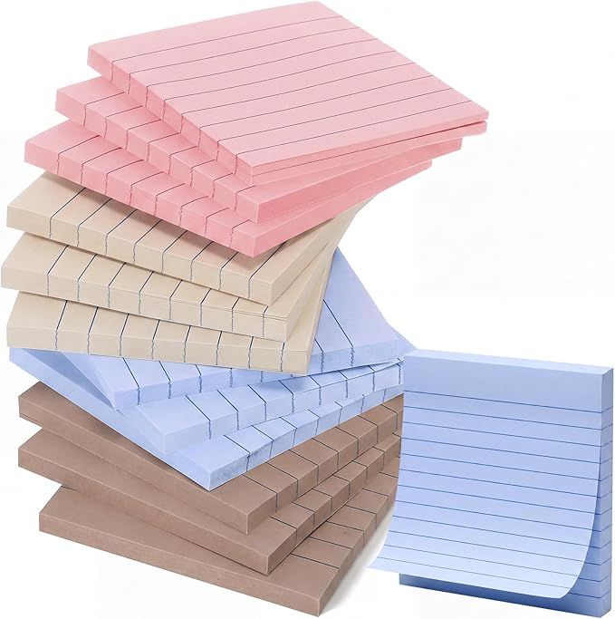 AmazingSpark 12 Pack Lined Sticky Notes 3x3 inch Post Ruled Stickies Super Self Stick Power Memo Pads Multi Colors Notes Pads Vintage Aesthetic School Office Supplies Accessories (Soft Morandi)