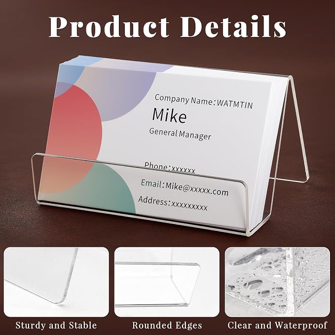 6 Pcs Acrylic Business Card Holder for Desk, Desktop Business Card Stand, Clear Name Cards Display Holder for Exhibition Accessories Home Office, Capacity: 50 Cards
