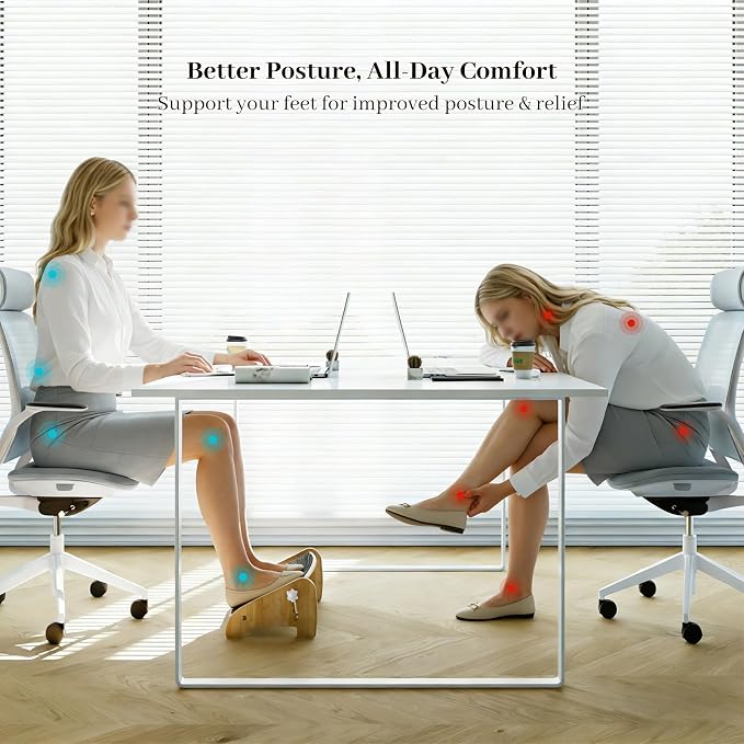 Foot Rest Under Desk, Bamboo Adjustable Footrest with 4 Angles, Ergonomic Foot Stool for Under Desk at Work, Office Non-Slip Desk Foot Rest with Massage Surface, Improves Posture