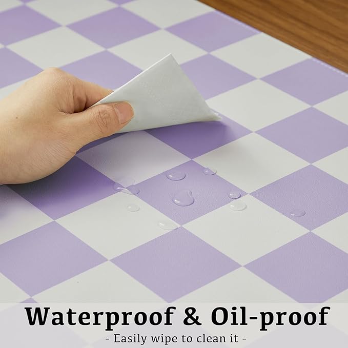Checkered Desk Mat, Large Cute Aesthetic Retro PU Leather Computer Laptop Desk Mat, Non-Slip Waterproof Mouse Keyboard Pad, Desk Writing Mat for Work/Home (Purple, 23.6" x 13.7")
