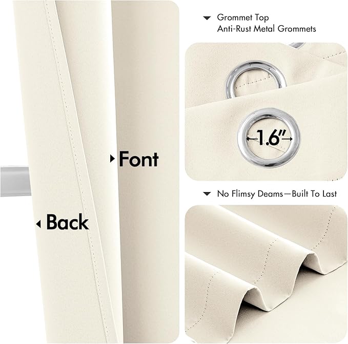 MIULEE Blackout Curtains for Bedroom Living Room 2 Panels, Thermal Insulated Room Darkening Drapes Grommet Noise Reducing Light Blocking Window Treatments 45 Inches Long 40x45 Inch Beige White