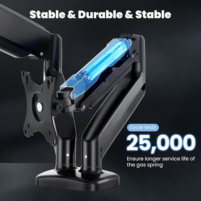 OLIXIS Dual Monitor Stand for Desk, Gas Spring Monitor Arm for 2 Monitors Max 32 Inches, Fully Adjustable Double Mount, VESA Mount with C-Clamp/Grommet Base, Holds Screen 17.6 lbs