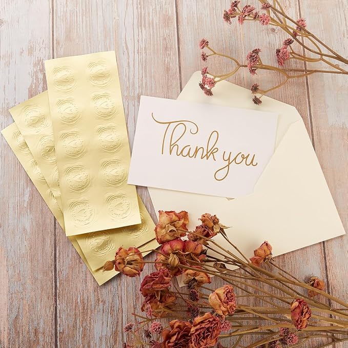 50 Pack Cream A7 Envelopes with Cards and Gold Stickers, 5x7 | With Thick Folded Cardstock, For Greeting Cards, Wedding, Birthday, Invitations, Baby Showers