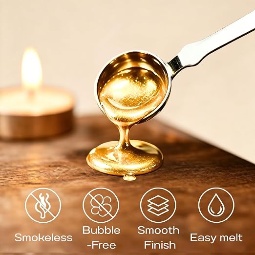 xxxHOLIC Royal Gold Sealing Wax Beads, 400 Metallic Beads with Melting Spoon & 4 Tea Lights for Wedding Invitations, Envelopes, Letters, Cards & Gift Wrapping