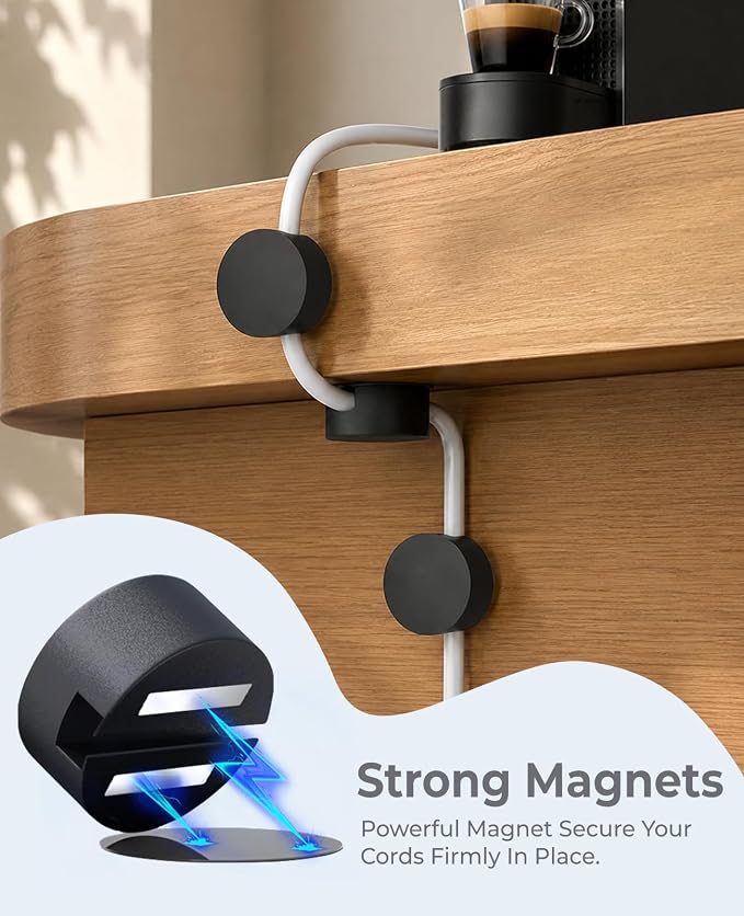 Magnetic Cord Organizer, 8 Pcs Cable Holders for Large Cords, Black | Organize USB Wires, Laptop Chargers, Dashcam, Car Phone Lines, Kitchen Appliance Plugs, Home & Workspace Wire Organizers
