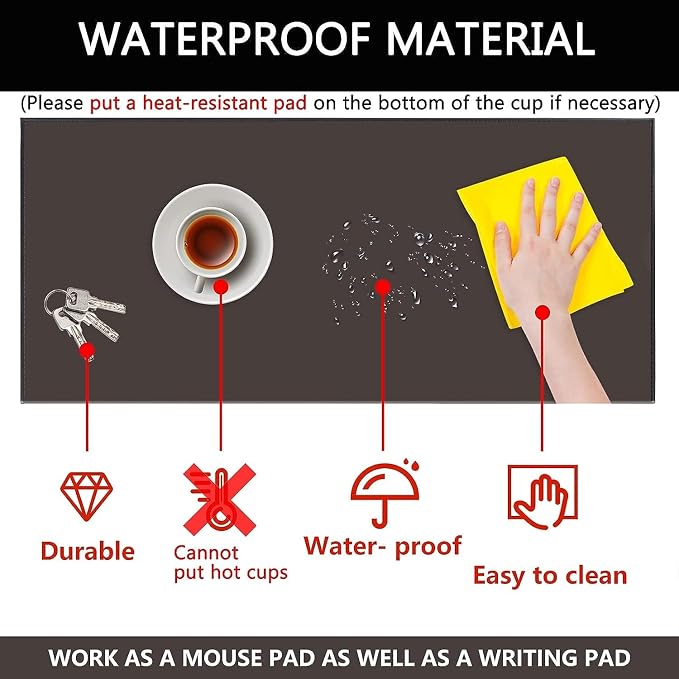 AKOZLIN 35.4"x 18.9" Soft PU Leather Surface Office Desk Mouse Mat Anti-Push Pad with Full Grip Fixation Lip Table Blotter Edge-Locked Protector