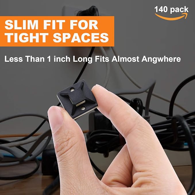 140 Pack 3/4" Zip Tie Adhesive Mounts Self Adhesive Cable Base Holders with Multi-Purpose Tie wire clips with screw hole,Anchor stick on wire holder,Black