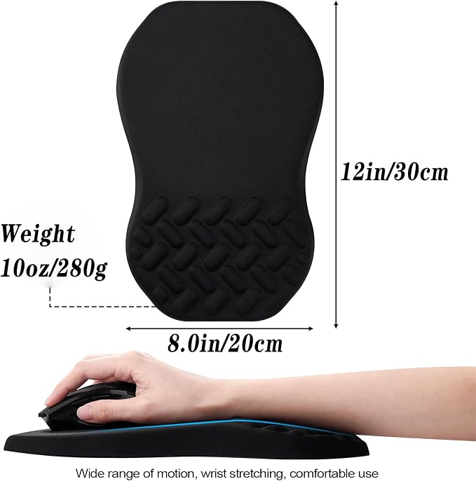 QDOAOF-Ergonomic Mouse Pad Wrist Support with Massage Design, Relieve Wrist Pain Mousepad, Wrist Rest Pain Relief Mousepad with Memory Foam&Non-Slip PU Base, Carpal Tunnel Syndrome (Black)