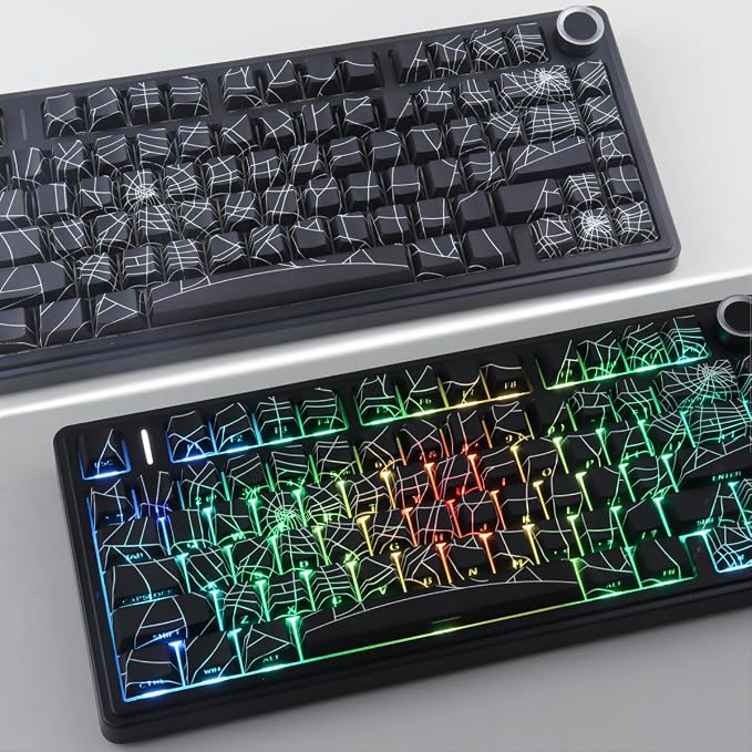 Tsungup Keycaps 130 Keys PBT Cool Spider Web Side Print Custom Keycaps,Cherry Profile Key Caps Keyboard Keycap Set for Cherry MX Switches Mechanical Keyboard(Black)