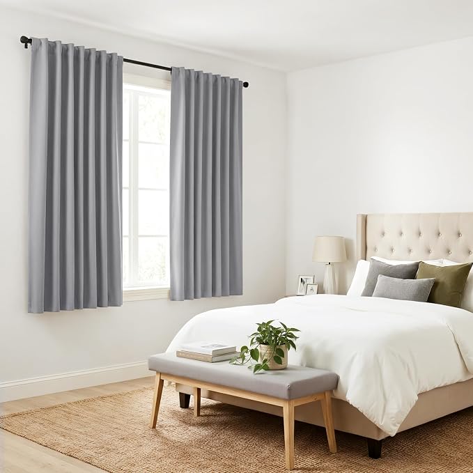 PONY DANCE Blackout Window Curtains Set - 42 W x 72 Inches L, Silver Grey Window Drapes Thermal Curtain Rod Pocket Room Darkening Panels/Light Blocking for Living Room, 2 PCs