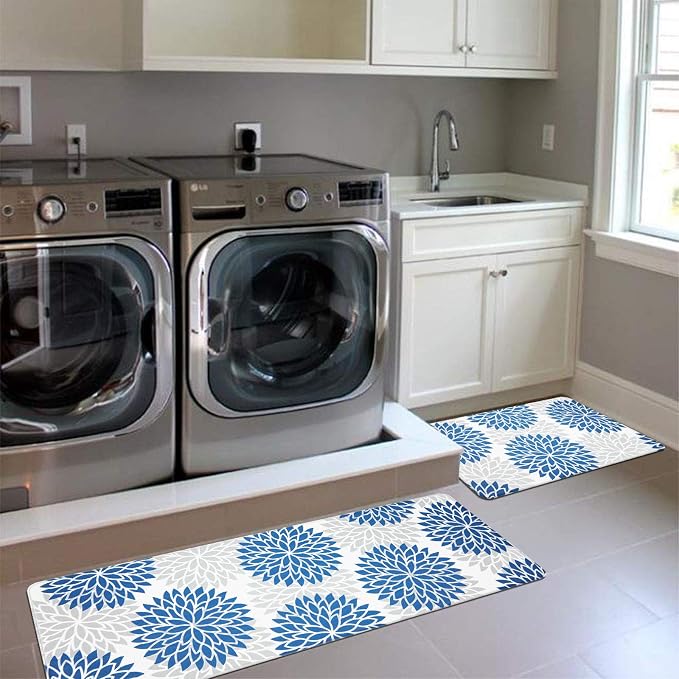 HEBE Anti Fatigue Kitchen Rugs Set of 2, Cushioned Kitchen Mats for Floor | Non Slip Washable Kitchen Runner Rug Set, Floral Stain Resistant Waterproof Comfort Mat Carpet for Sink, Standing Desk