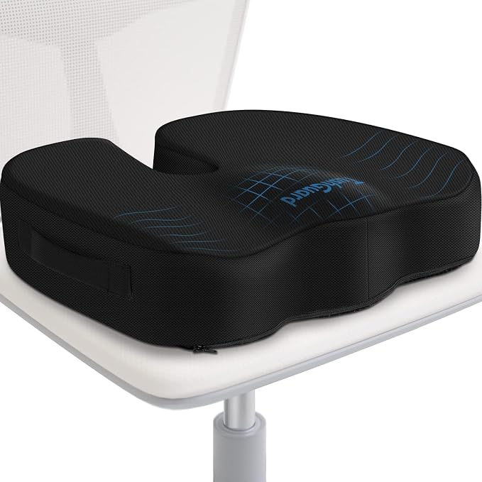 TushGuard Seat Cushion for Office Chair Memory Foam Non-Slip Cushion Back, Coccyx, Sciatica, Tailbone Pain Relief Butt Pillow for Office Chair, Car, Wheelchair, Black, X-Large