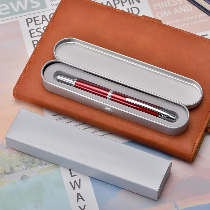Jinhao 10 Press Fountain Pen with Box, Rose Red Retractable Medium Nib with Ink Converter Set (Silver Clip)